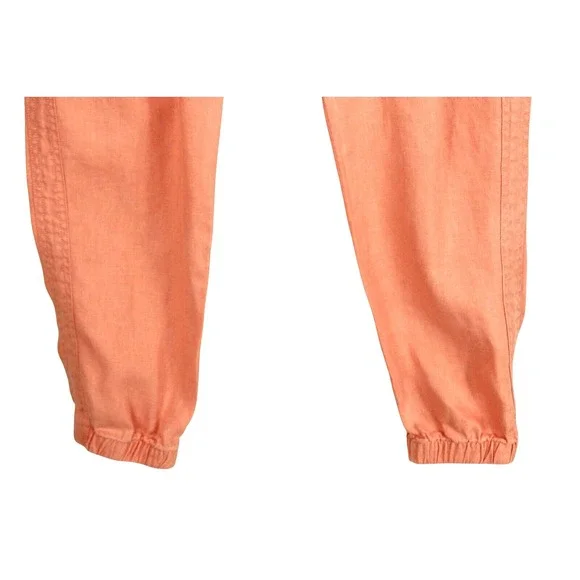 Athleta Cabo Linen Jogger‎ Pants size 4 Orange Peach zip pockets drawstring - Picture 6 of 12